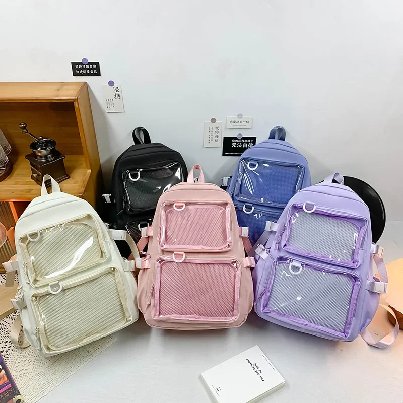 Ransel wanita Itabag Kawaii Jepang, baru 2024 transparan ransel Ita kapasitas besar tas sekolah untuk siswa kuliah JK