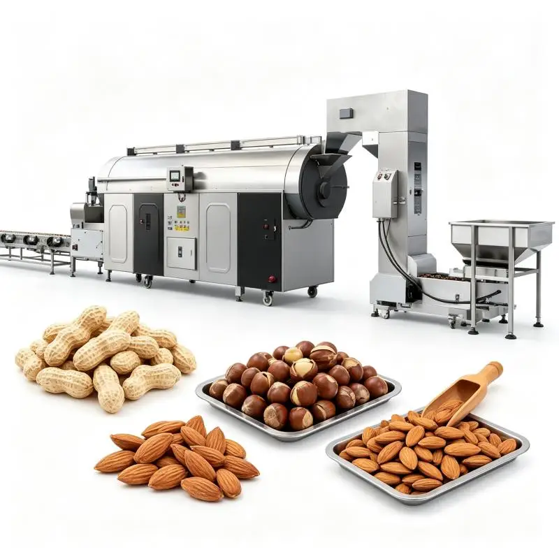 Full Automatic Continuous Belt Gas Almonds Peanuts Nut Cacao Beans Cashew Kernel Roast Roaster Line Machine