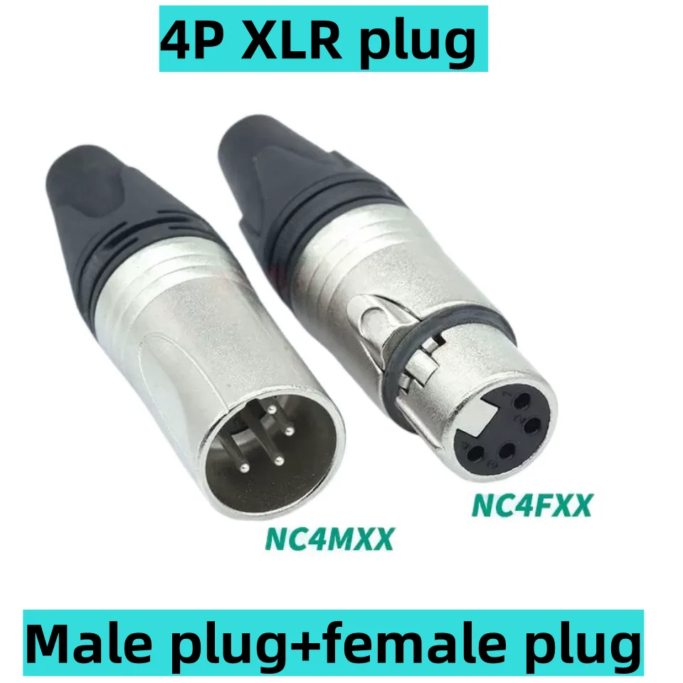 4P XLR male plug female plug 4P black silver audio plug stage lighting microphone amplifier plug NC4MXX NC4FXX