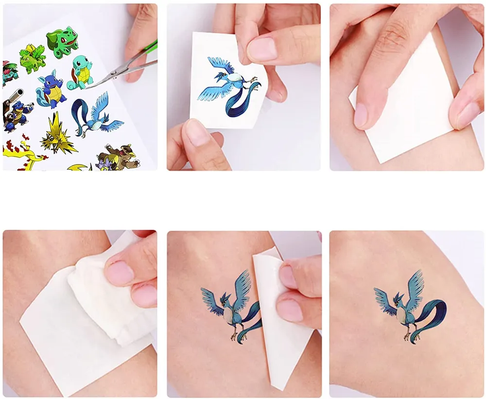 Pokemon Themed Tattoo Stickers Kids Birthday Party Decorations Cartoon Pikachu Party Tattoo Sticker Baby Shower Party Supplies