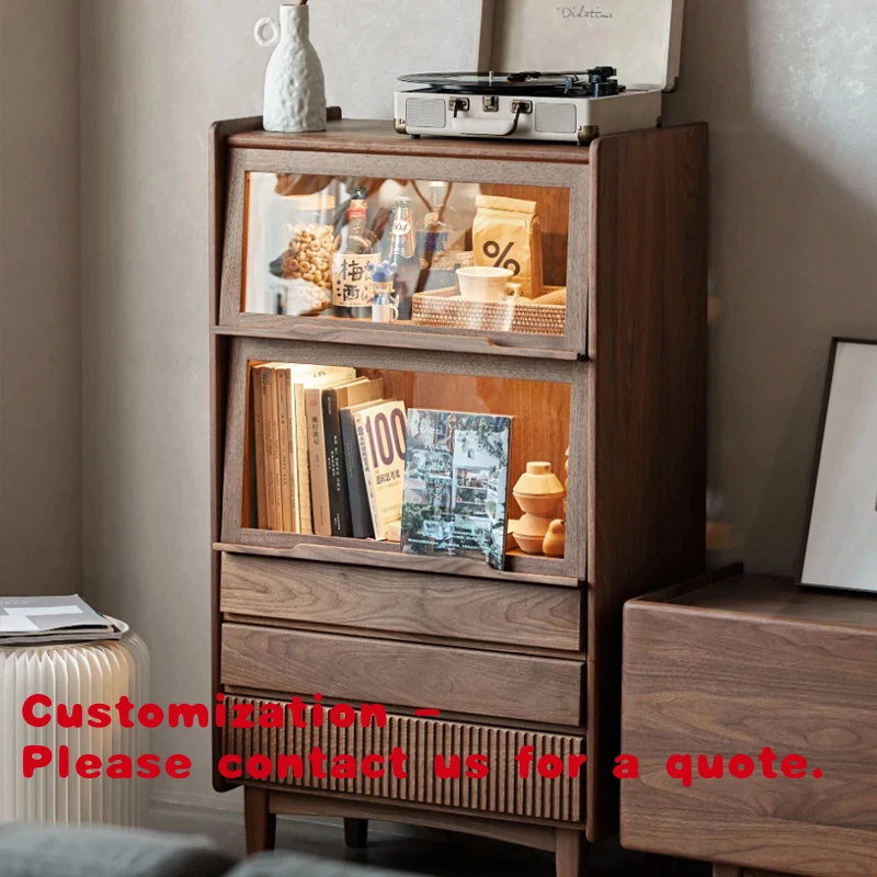 custom.Solid Wood Storage Cabinet Home Furniture Dining & Living Room Space-Saving Glass Sideboard Display Bookcase Storage