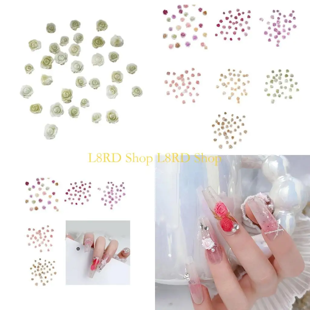 

L8RD 50pcs Resin Rose Jewels Charms Manicure for DIY Art Decoration