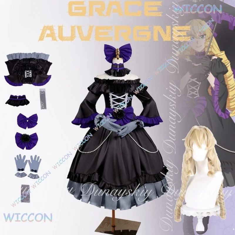 

Hemera/From Bureaucrat to Villainess：Dad's Been Reincarnated! Anime Grace Auvergne With Black Lolita Dress Cosplay Costume Full