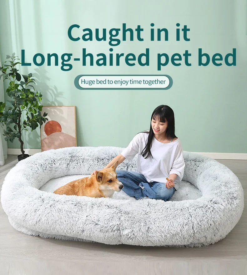 Luxury Large Adult Dog Bed Oval Shape Plush Soft Memory Foam & Removable Washable Cover Print Pattern for Big Dogs Cats Animals