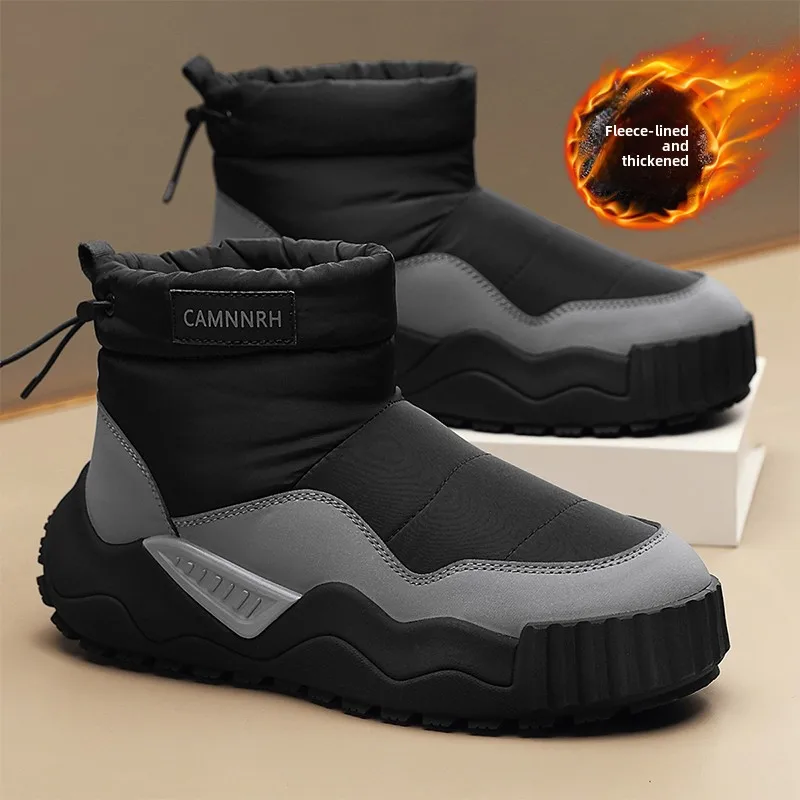 厚手のフリース冬用スノーブーツメンズハイカットコットンシューズブレッドシューズ防寒30度以下カジュアルスタイルショートチューブ