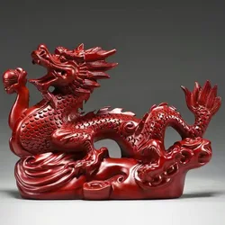 4 inches Wooden Chinese Feng Shui Dragon Statue for Office Home Tabletop Decor Fortune 2024 New Year Decoration Ornaments