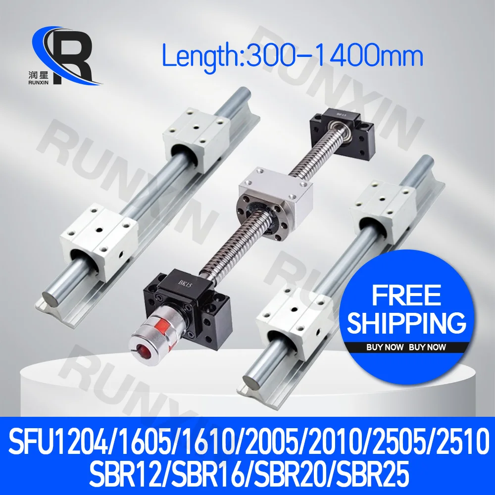 

2Pc SBR12 SBR16 SBR20 SBR25 Linear Guide+4Pc SBR12UU SBR16UU SBR20UU SBR25UU+1kit SFU1204 SFU1605 SFU2005 SFU2505 Ball Screw CNC