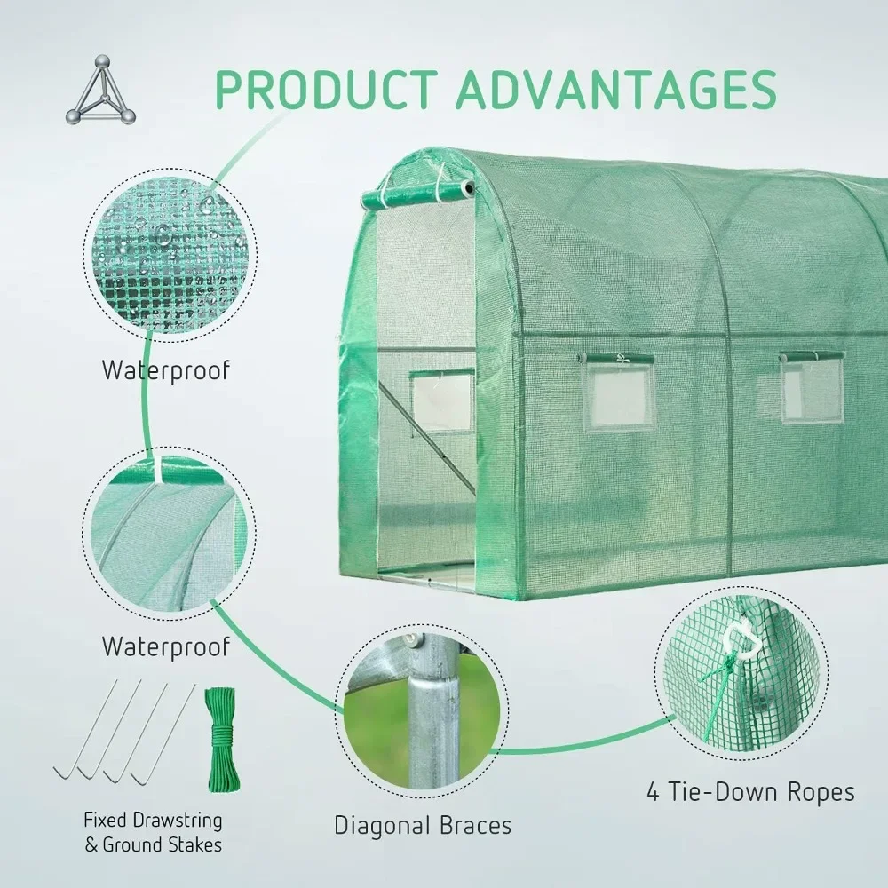 10x7x7 Ft. Duży spacer w szklarni, tunel szklarniowy, gorący dom roślin ogrodowych z zieloną osłoną PE