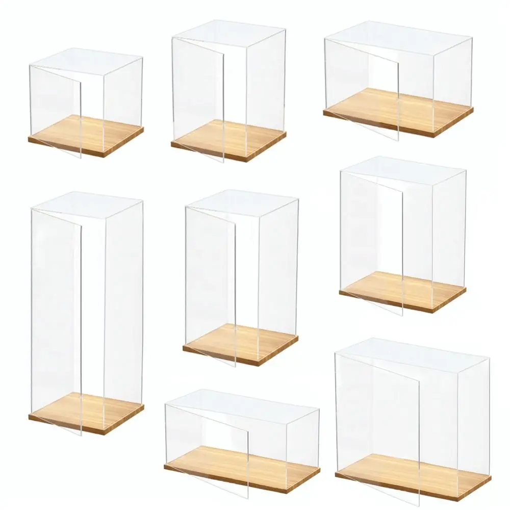 Vitrina de Acrílico Transparente, Diseño Apilable, Ensamblaje sin Pegamento, Cubierta Antipolvo, Base de Madera, Vitrina para Modelos