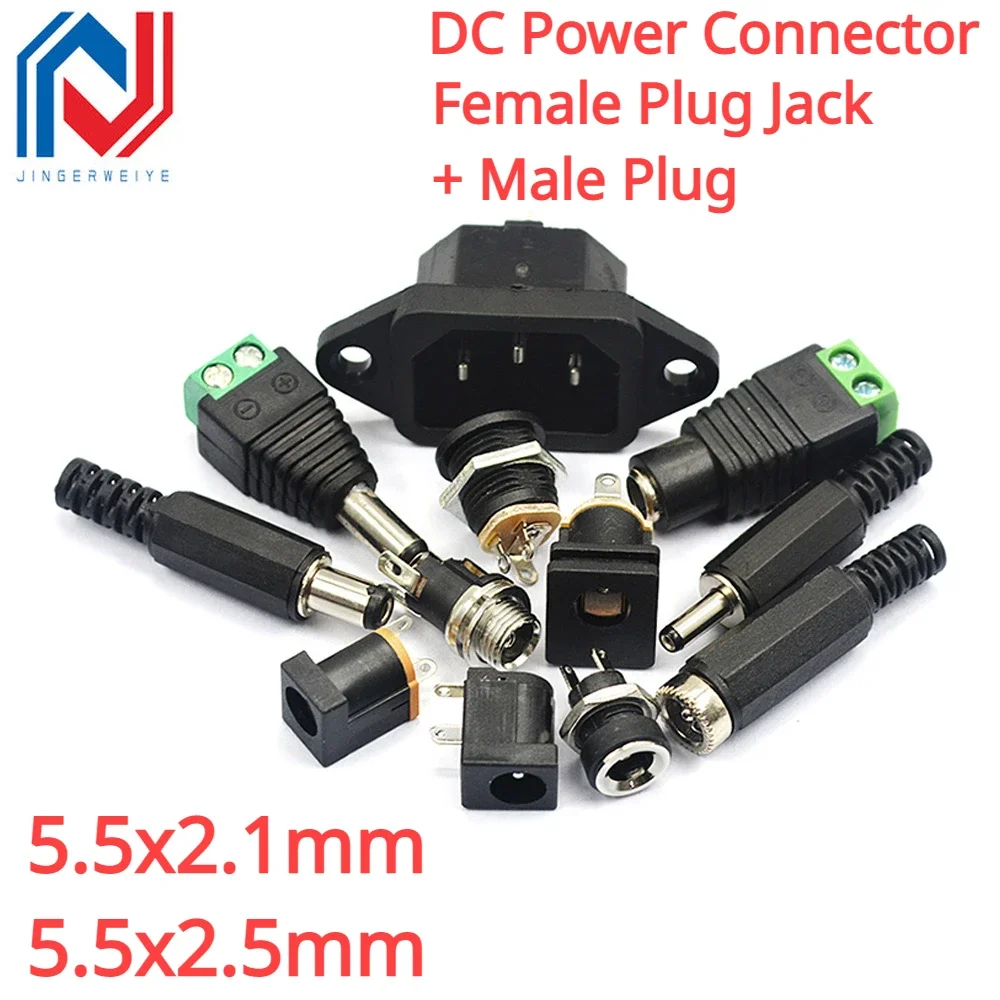 

10PCS DC Power Connector pin 2.1x5.5mm Female Plug Jack + Male Plug Jack Socket Adapter PCB Mount DIY Adapter Connector 2.5X5.5