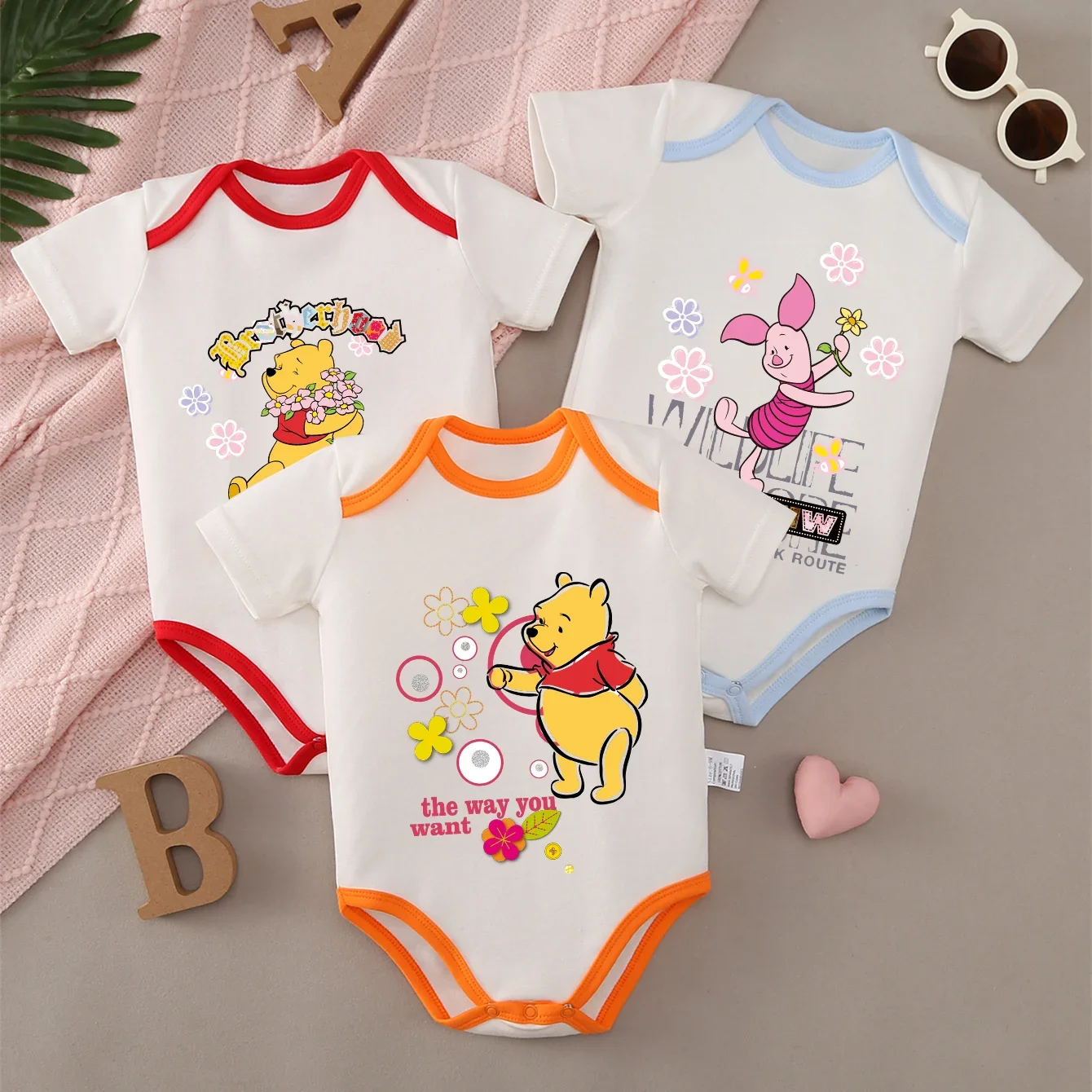 

MINISO Пух с милым принтом, 100% хлопок, мягкая и удобная детская одежда, детский комбинезон, боди Winnie для новорожденных от 0 до 12 месяцев