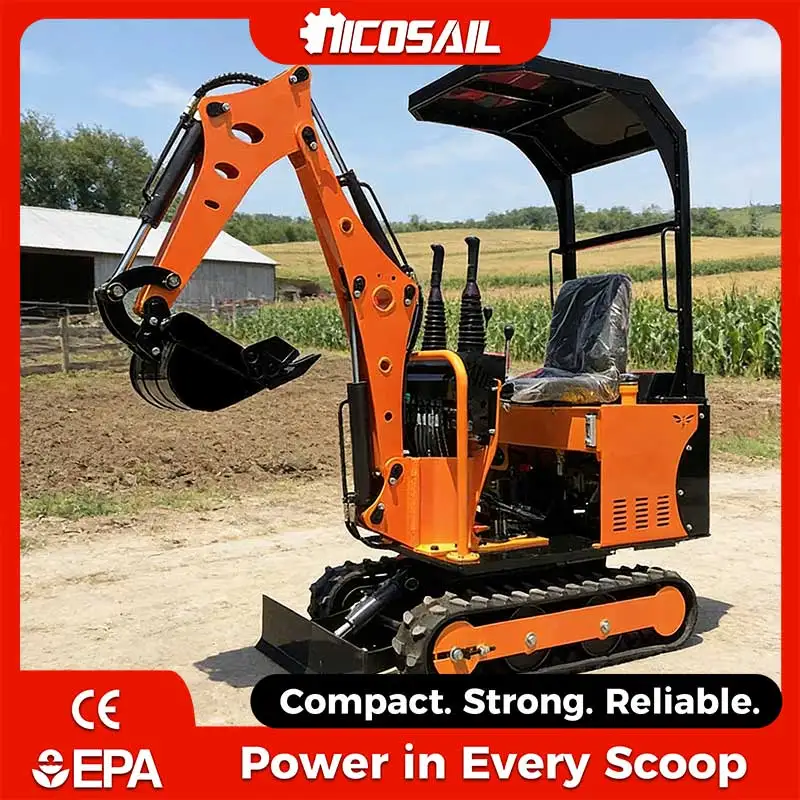 

1 Ton mini excavator with canopy Euro 5 CE certified mini digger for backyard garden small construction work