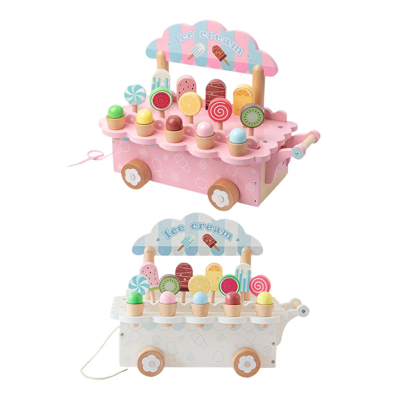 

Wooden Ice Cream Cart Toy Kitchen Toys Early Educational Toys Pretend Play for Kids Children 3-8 Year Old Birthday Gifts