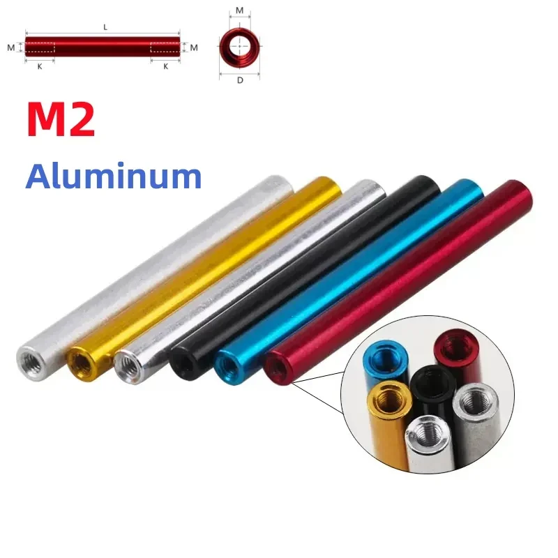 

10PCS Colourful Aluminum Anodized Round Standoff Spacer Column Rods M2 Aluminum Standoffs Extend Long Nut