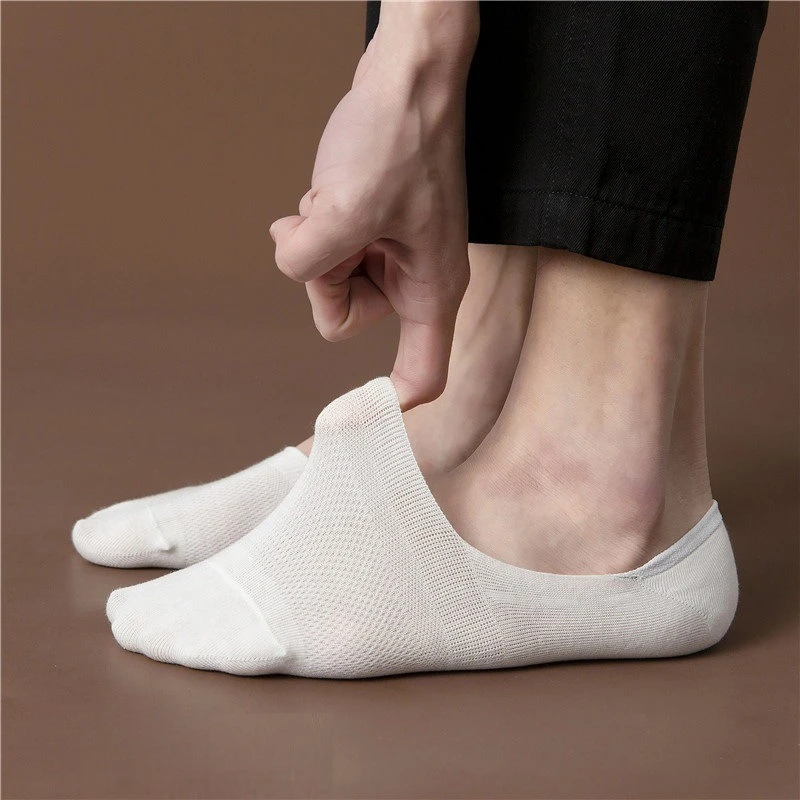 5 Pairs/Lot Men's Summer Casual Boat Socks Anti-Slip Silicone Grip No-Show Low-Cut Breathable for Daily Wear Ultrathin Socks