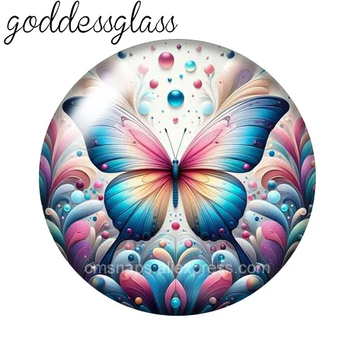 New Colorful Flowers Flying Butterfly 10pcs 12mm/18mm/20mm/25mm Round photo glass cabochon demo flat back Making findings