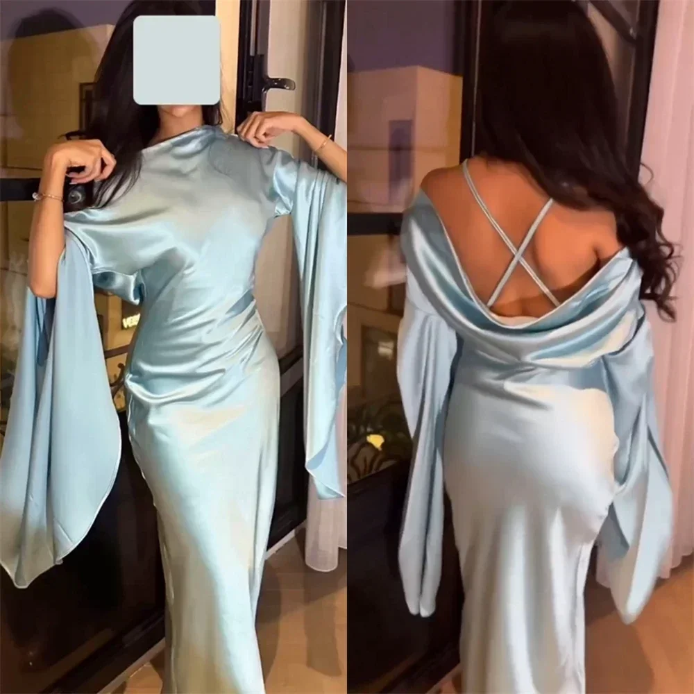 

Customized Prom Dresses Simple Bateall Sheath Cocktail Fold Soutache Chiffon Occasion Evening Gown For Women فستان سهرة نسائي