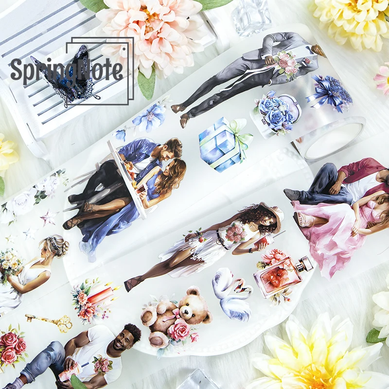 2m/Roll Couple PET Washi Tape Loving Heart Balloon Transparent Roll Stickers Decorative Tape For Diary Scrapbooking Journal