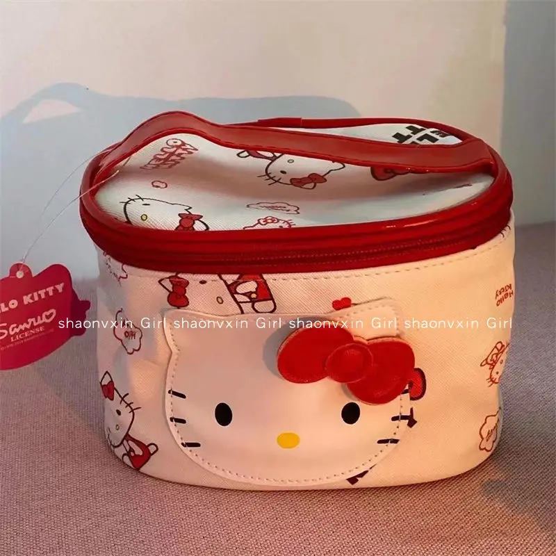 Sanrios Hello Kitty Makeup Bag Kawaii Cartoon Anime Student Portable Large Capacity Cosmetics Storage Bag Girls Christmas Gifts