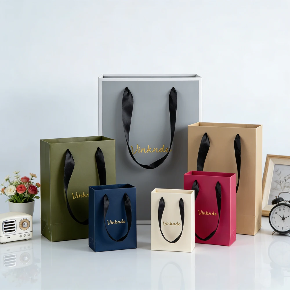 

50Pcs Custom Bags with Logo Printed 16x8x22cm Packaging Craft Paper Shopping Tote Bag Gift Organizer Sack for Clothing Jewelry