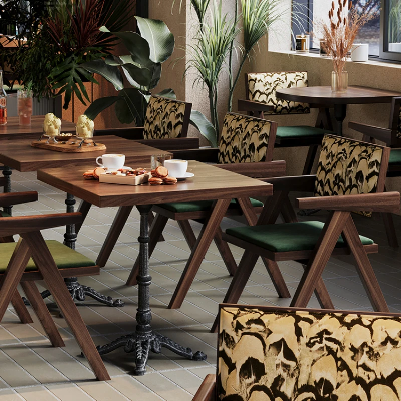 Solid wood rattan, restaurant table and chair combination Hotel Chinese food Western food Bar Cafe