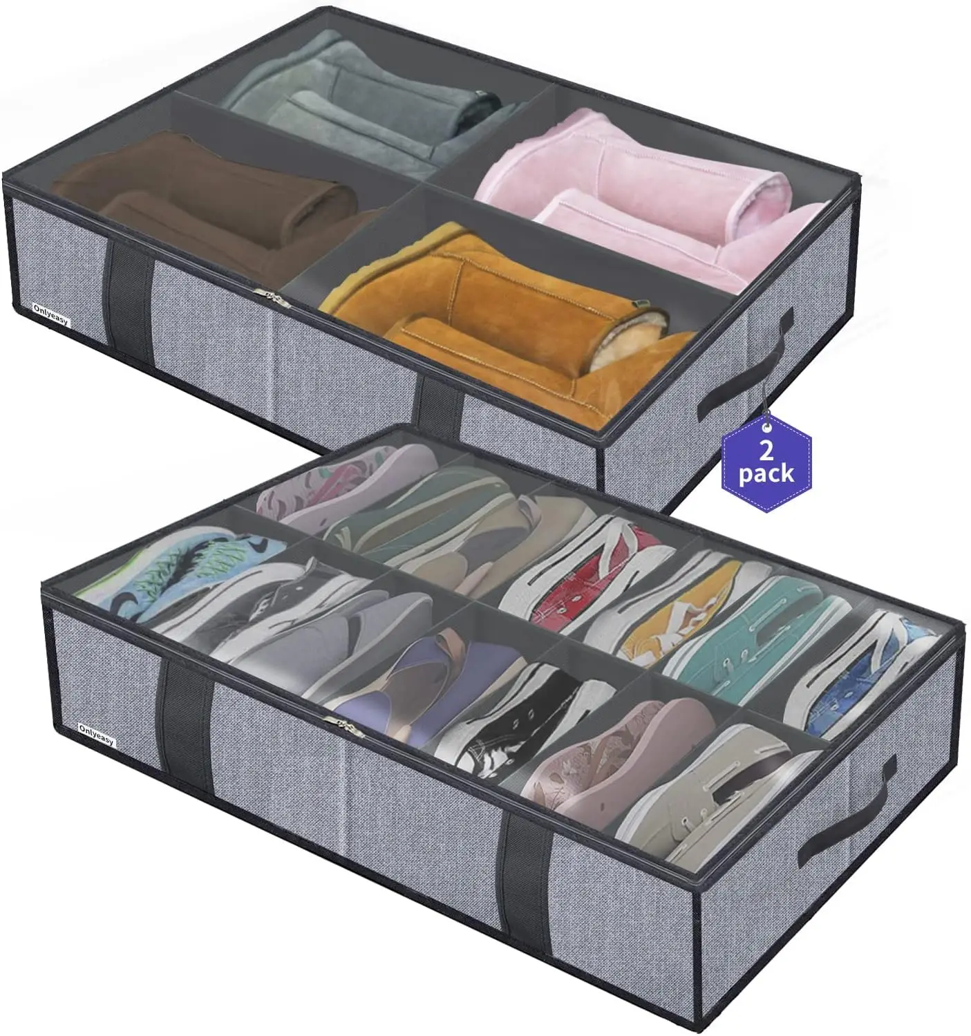 

Under Bed Shoe Storage Organizers For Kids And Adults Fit 14 Pairs Of Shoes & 4 Pairs Of Boots, Sturdy Underbed Organizer With