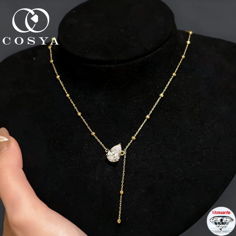 

COSYA 1CT/2CT ожерелье с подвеской из муассанита грушевидной огранки S925, серебро 18 карат, золото, лабораторный бриллиант, длинная цепочка на шею с кисточкой для женщин, ювелирные изделия