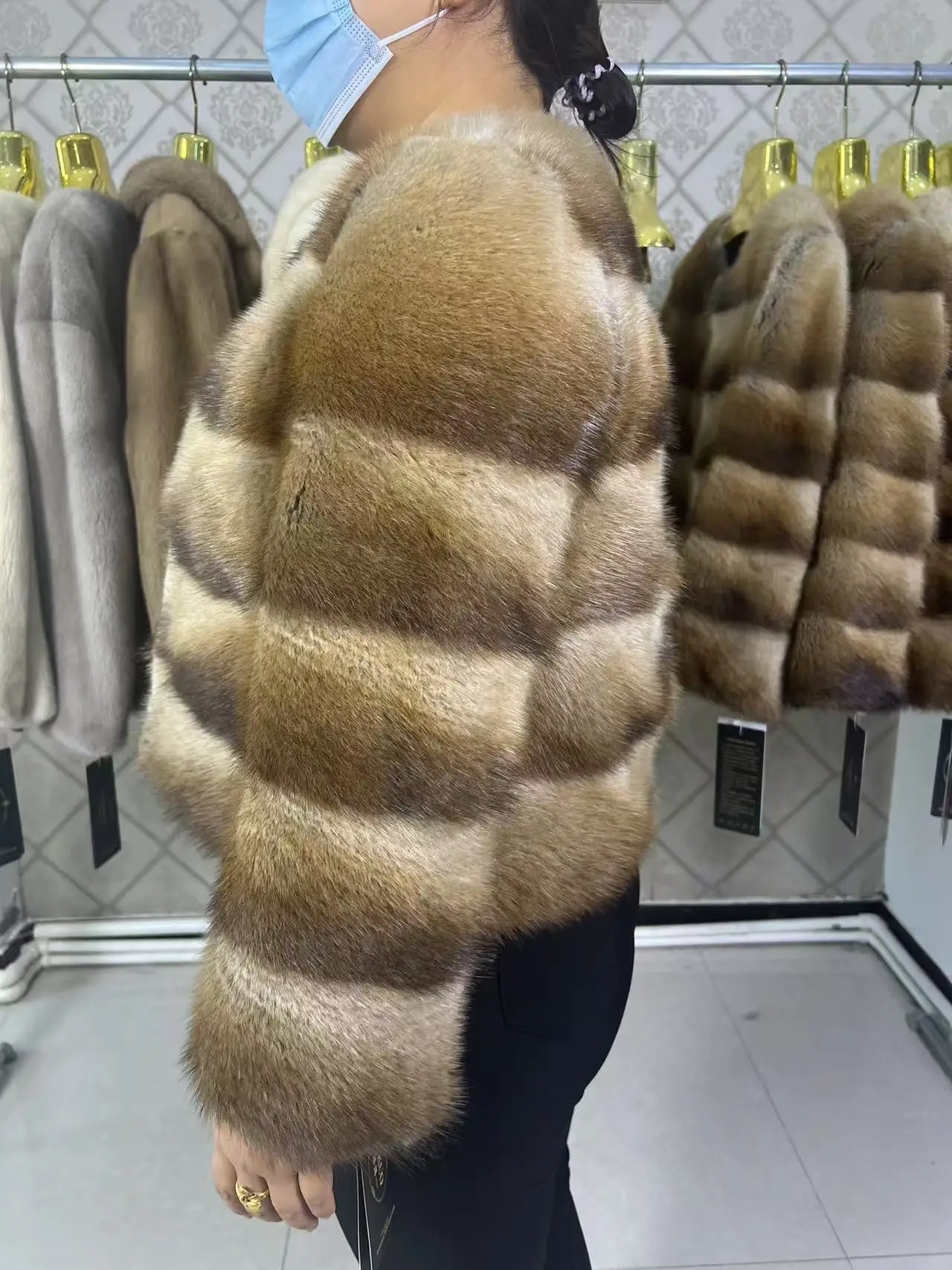 جديد إمرأة حقيقي طبيعي المسك الفئران معطف جودة عالية حقيقية الشتاء الفاخرة الإناث سترة ملابس خارجية طويلة الأكمام #4
