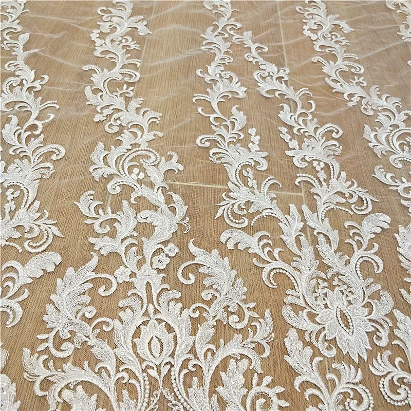 French Sequined Lace Fabric, Border Embroidery, Flower Wedding Dress, DIY Sewing Accessories, RS2482, New