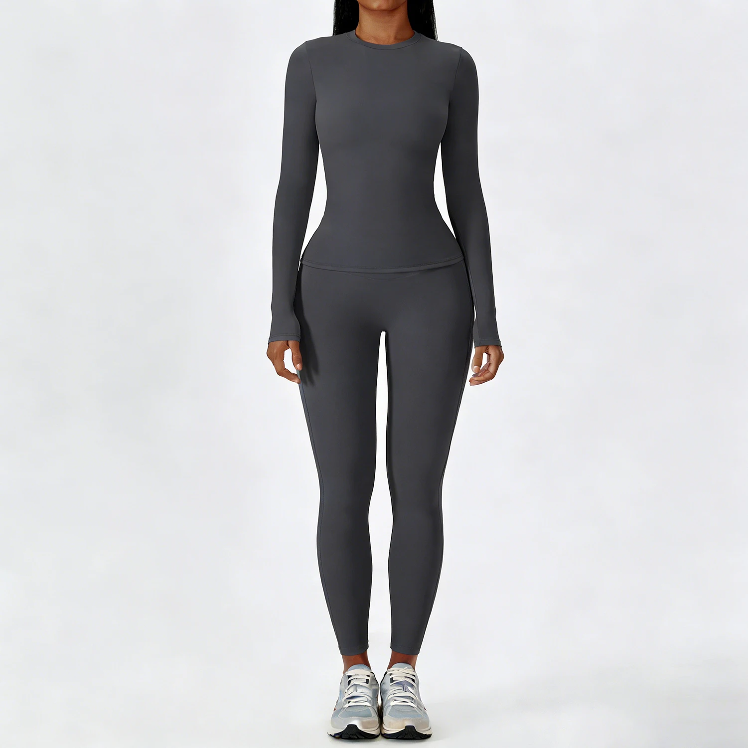 Women Yoga Set 2 Piece Long Sleeve Naked Feeling Slim Fit Athletic Top High Waist Compression Leggings Gym Activewear