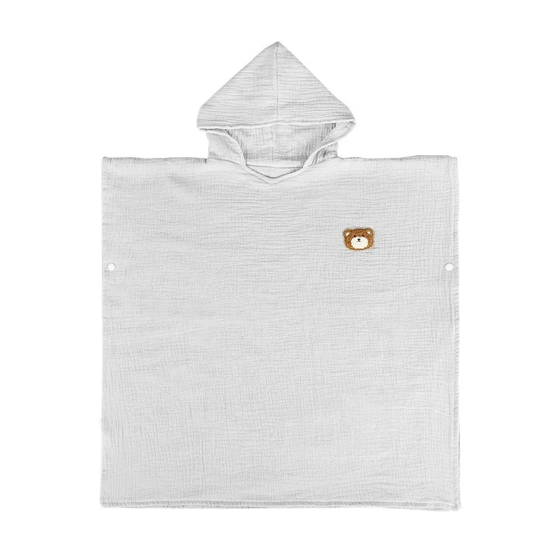 

2026 New 4 Layer Gauze Kids Wearable Hooded Towel Cotton Bathrobe Swim Beach Cape