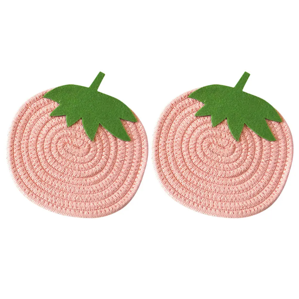 2 قطعة شكل الفراولة القطن حبل المنسوجة تحديد الموقع العزل الحراري طاولة طعام ديكور عدم الانزلاق كوستر مكان حصيرة #4