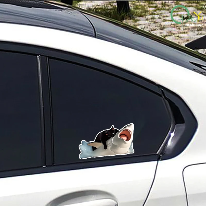 RETLPER Reflective Sticker Black Cat Suppressing Shark Funny Pet Emoji Car Motorcycle Waterproof Decal view 4