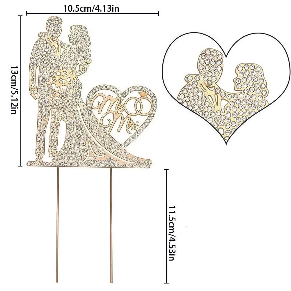 Hochzeitstorte Topper Kristall Strass Metall Mr und Mrs Kuchen Topper Hochzeit Braut und Bräutigam Brautparty Party – Detail 2