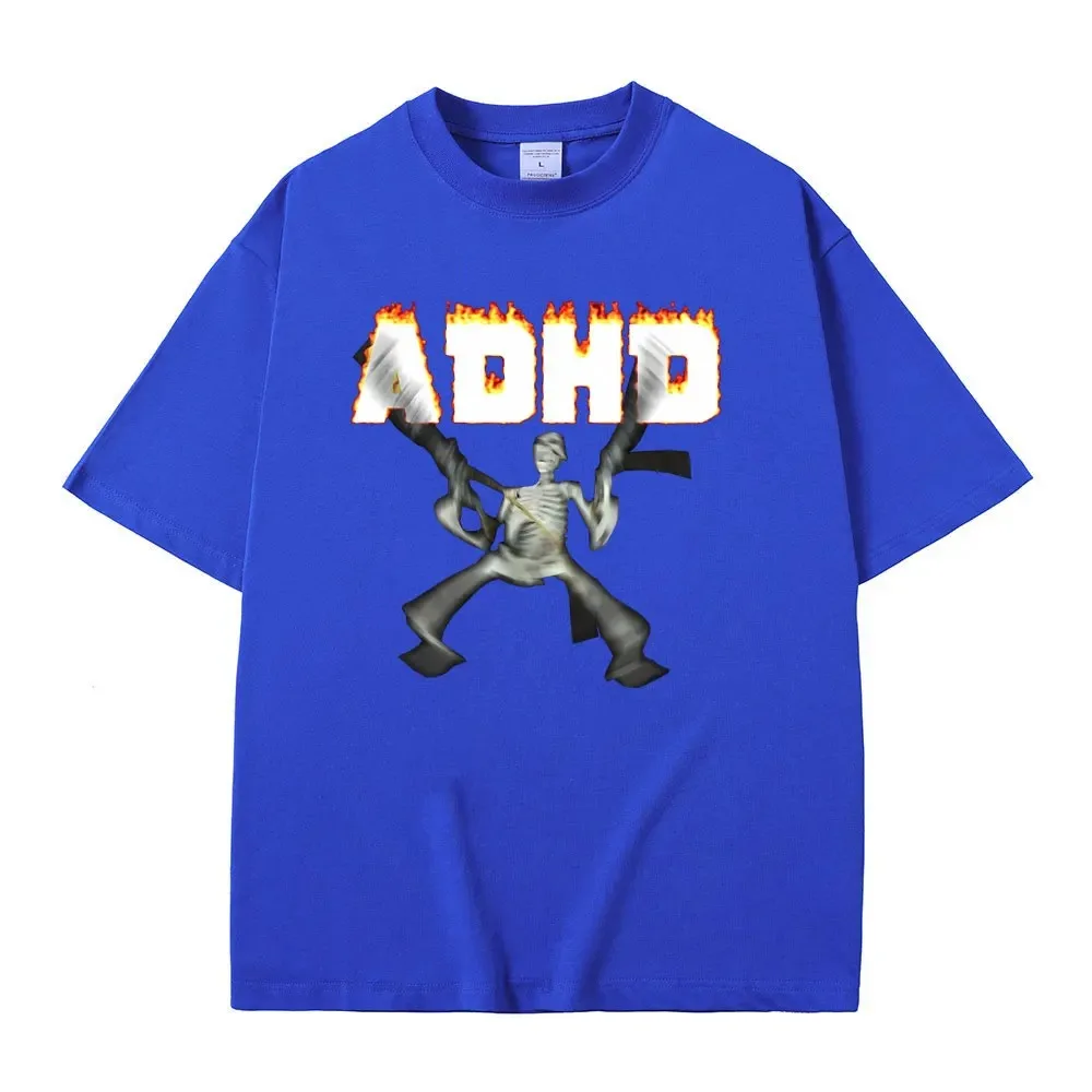 Adhd Skeleton Funny Meme T Shirt Humor Horror Skull Graphic Tshirt Men Fashion Brand Tees Male Hip Hop Vintage Oversize T-shirts