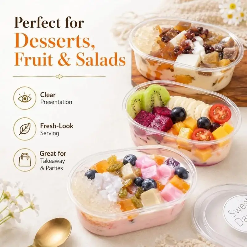 50/25Pcs Dessert Container Graham Cake Mango Float Clear Oval Container For Mousse Cake Pudding 500m