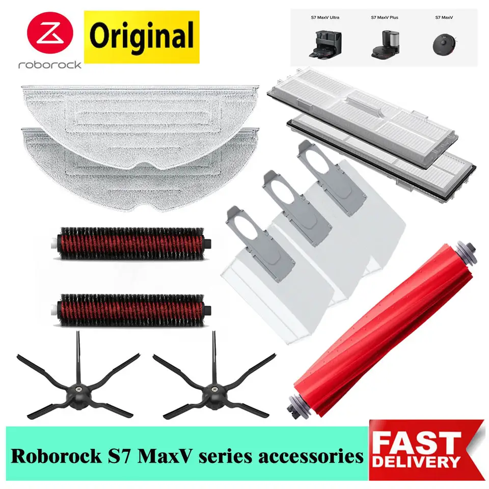 إكسسوارات روبوت تنظيف Roborock S7 MaxV Ultra، قطع غيار فلتر، فرشاة جانبية/رئيسية، قماش ممسحة، كيس غبار S7maxv plus