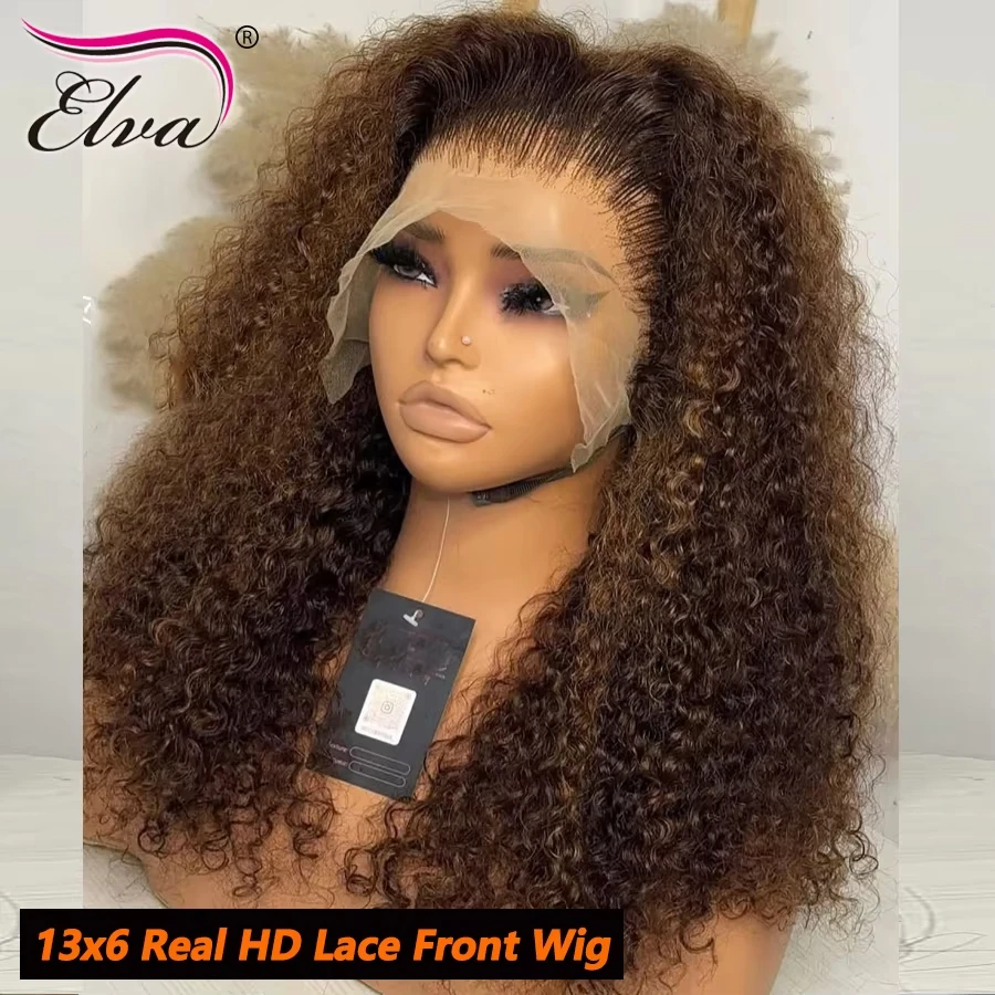 Ультра прилегающие Ombre Медово-коричневые надувные вьющиеся парики 13x6 HD Кружевные фронтальные парики из человеческих волос Невидимые HD Кружевные фронтальные парики Melt Skins