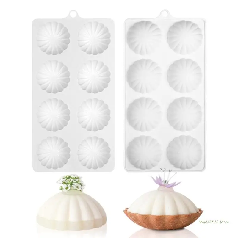 QX2E 8-cavity Semicircular Petals Silicone Mold for DIY Mousse Jelly Puddings