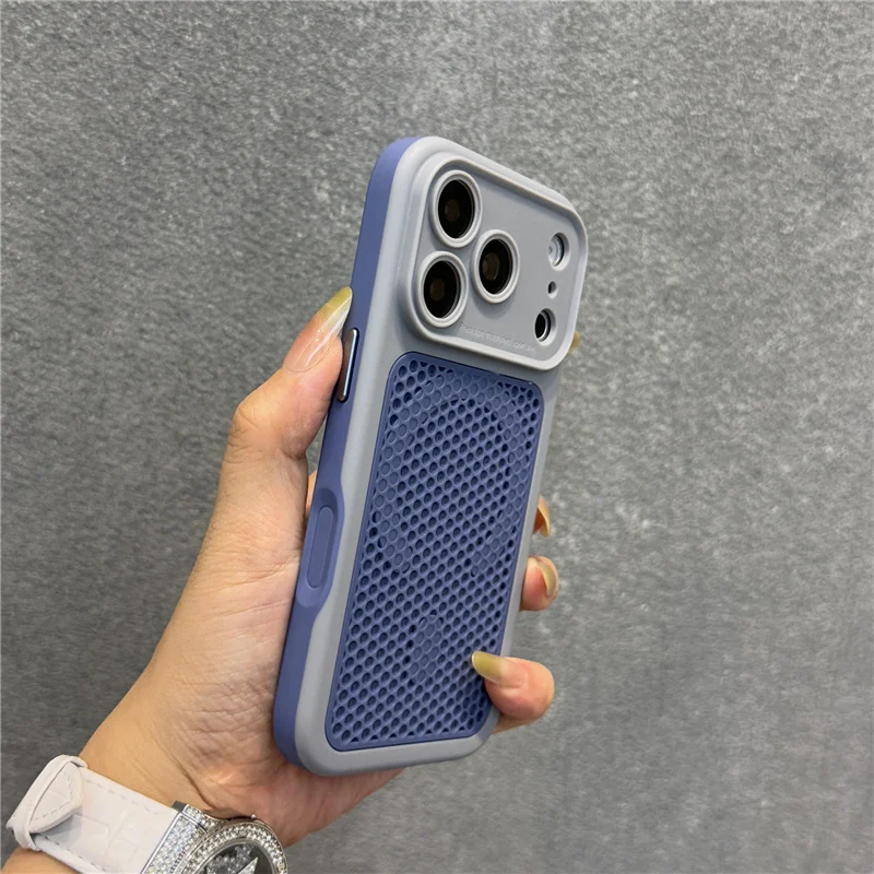 Luxury Mesh Heat Dissipation Magnetic Case For iPhone 17 15 16Pro 17Pro Max For Magsafe Hit Color Shockproof Hard Back Cover