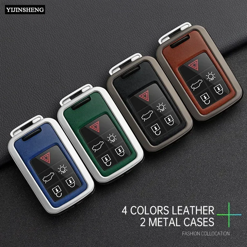 Zinc Alloy + PU Leather Car Key Case Cover For Volvo XC60 V60 S60 S80 XC70 V40 5 6 Buttons Remote Key Protection Holder Shell