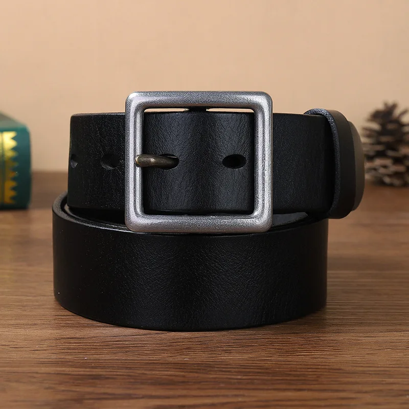 Stainless steel buckle belt men's genuine leather simple versatile casual jeans belt