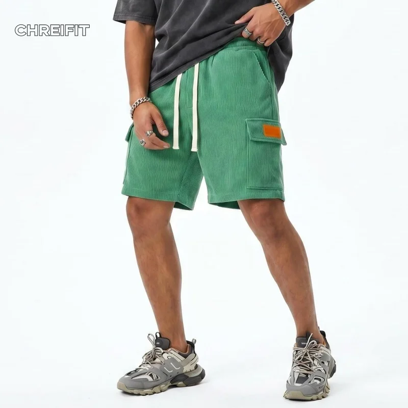 

Corduroy Cargo Shorts Men Hip Hop Streetwear Loose Baggy Tactical Shorts Male Harajuku Vintage Multi-pocket Wide Leg Short Pants