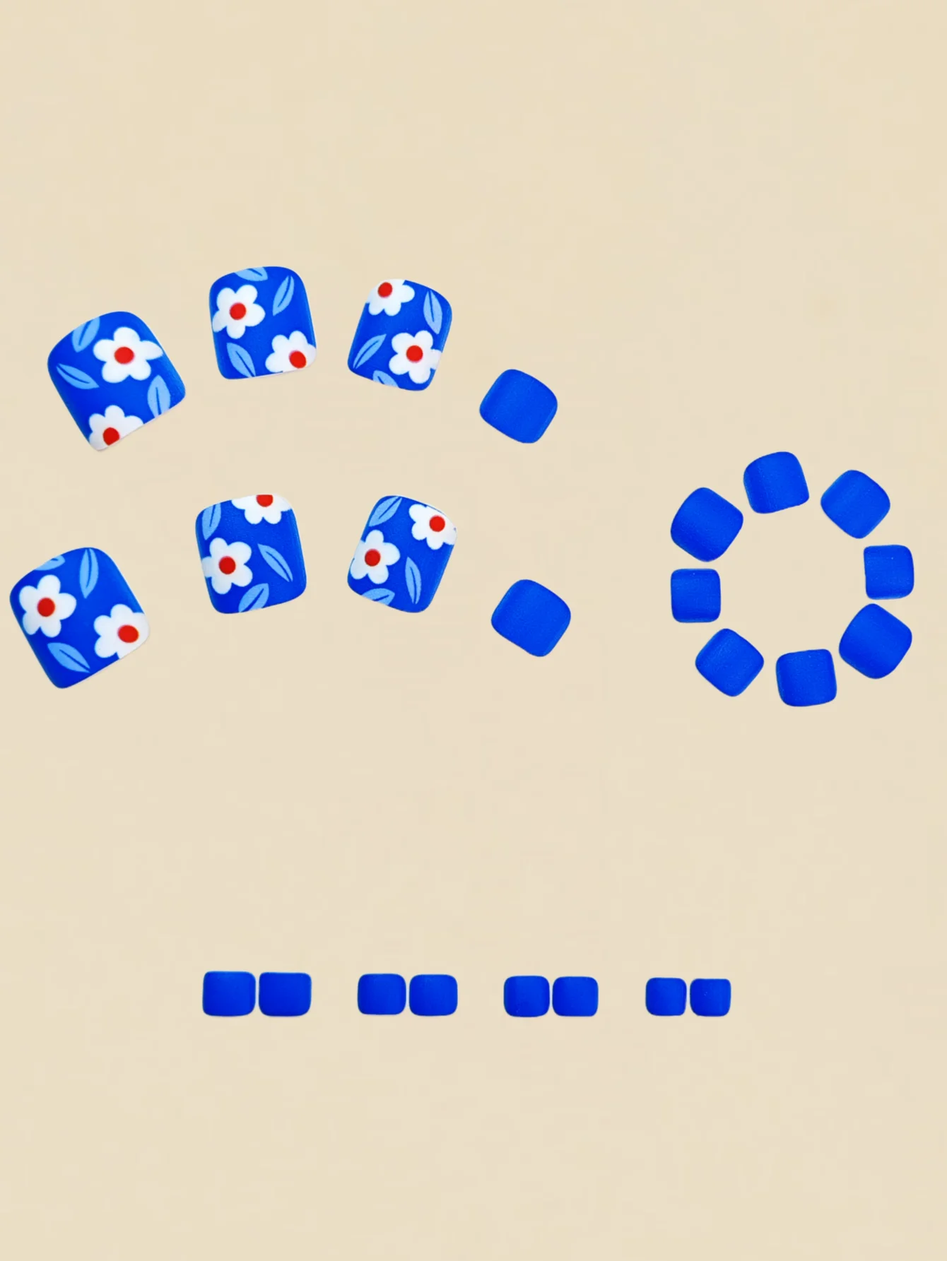 ملصقات أظافر مربعة غير لامعة، أظافر فنية عصرية للربيع والصيف، أظافر زرقاء، 24 قطعة صناعية