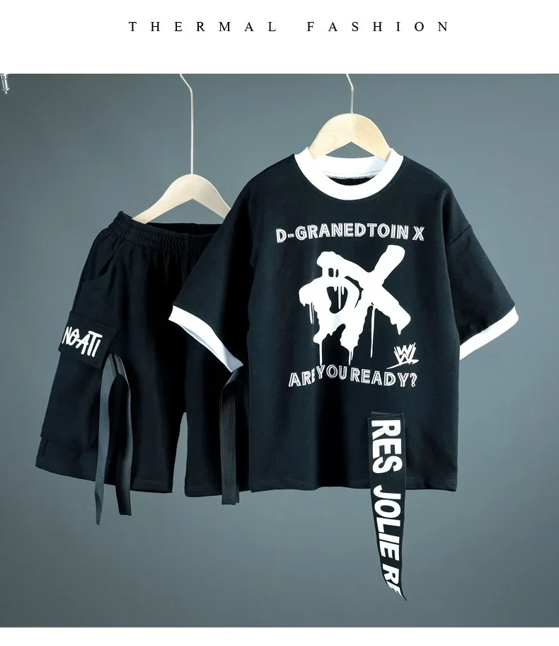 6-15 النسخة الكورية من بدلة الهيب هوب للأطفال أداء رقص الجاز سكيت ملابس رياضية جديدة للأولاد مجموعة طبلة صيفية مكونة من قطعتين