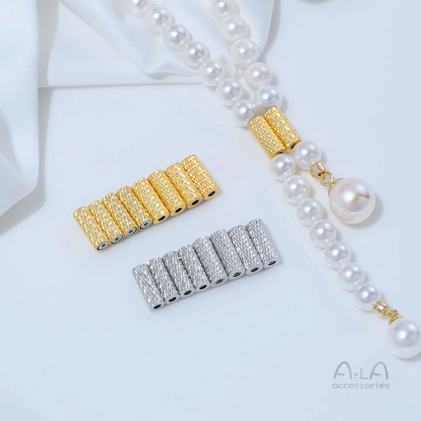 1PCS Magnetic Patterned Straight Tube Beads 18K Gold Plated DIY Handmade Jewelry Parts