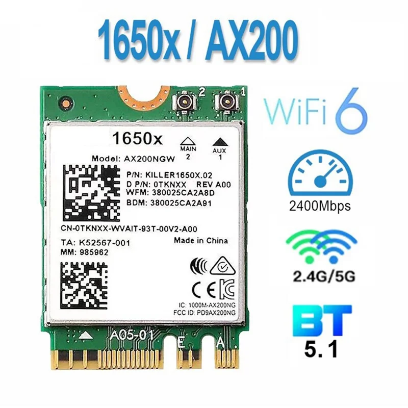 قطع غيار لبطاقة واي فاي 1650X + طقم هوائي 8DB AX200NGW 3000Mbps 2.4G 5G Wifi 6 + BT 5.1 جيجابت بطاقة لاسلكية لـ Win11-N3