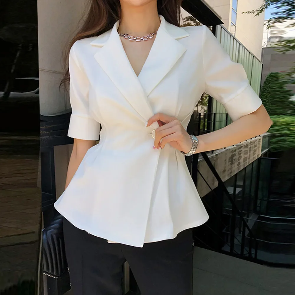 

2022 New Summer Casual Solid Short Sleeve Women Jacket Women Slim Black And White Jackets Coats Feminino