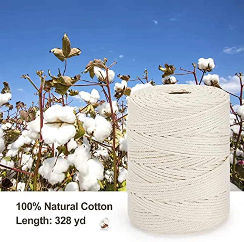 Macrame Cord 3/4mm 300m 100% Natural Cotton Macrame Rope Cotton Cord for DIY Crafts Knitting Plant Hangers Wedding Decor White