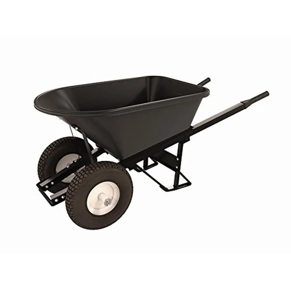 

Contractor Grade Poly Tray Double Wheel Wheelbarrow 5-3/4 Cubic Feet Capacity Made in USA Steel Handle with Knobby Tire 26" Tray